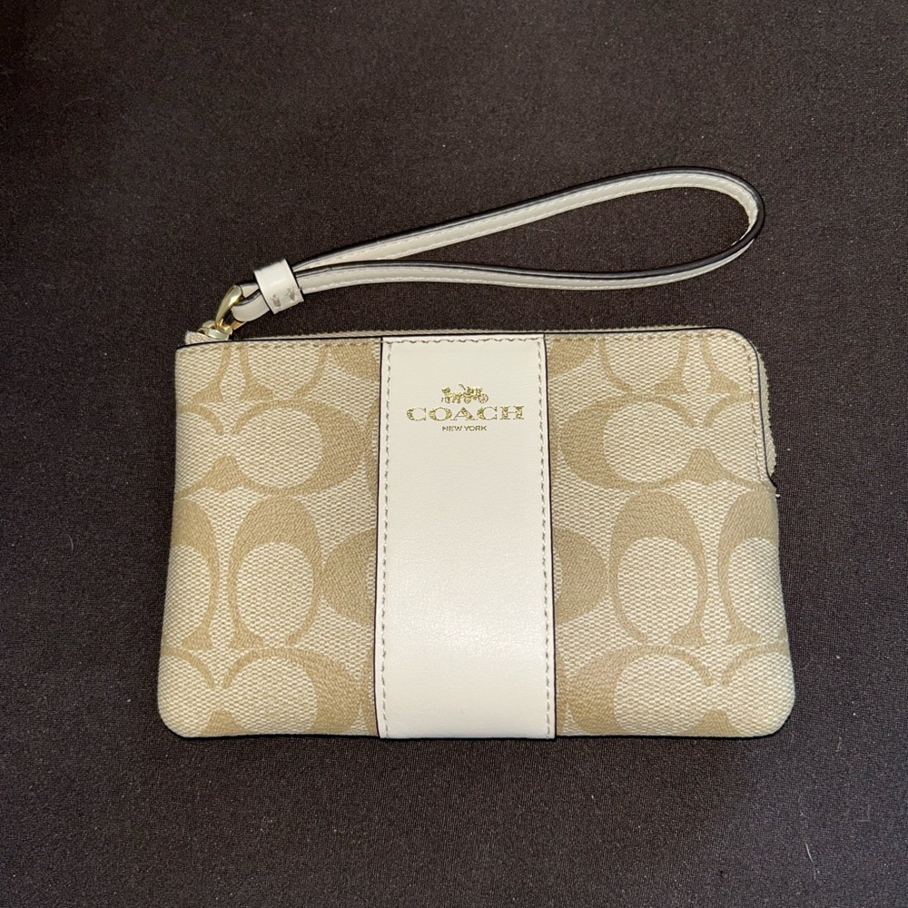 Coach Tan and Cream Signature Wristlet